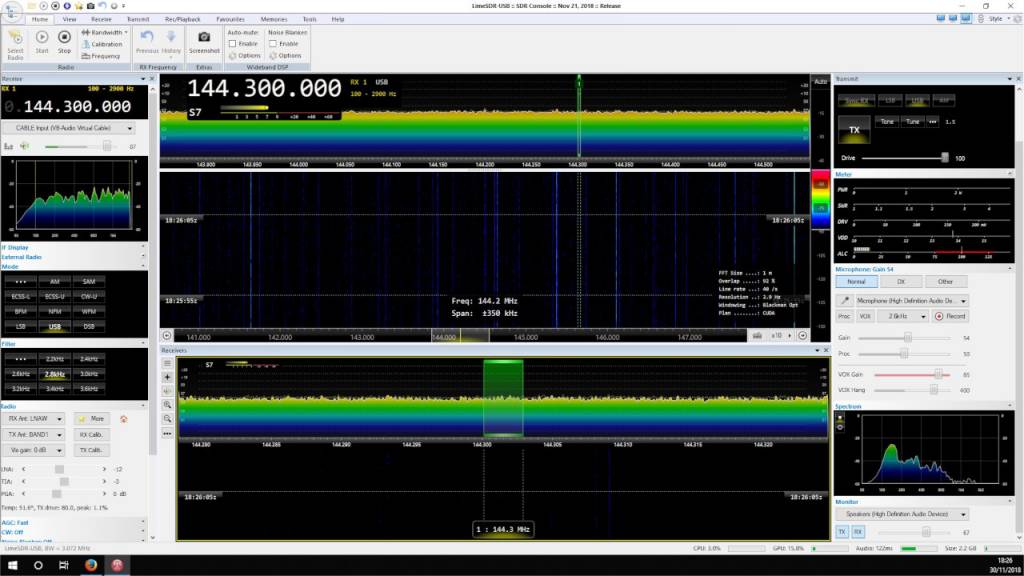 SDR-Console transmitting via LimeSDR, courtesy of Jason Fairfax